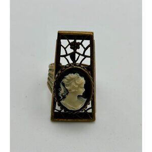 1980s Jan Michaels San Francisco Cameo Ring-Signed-Bronze-Brass- Open Back